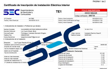 Declaración TE1: Declaración de instalación eléctrica interior