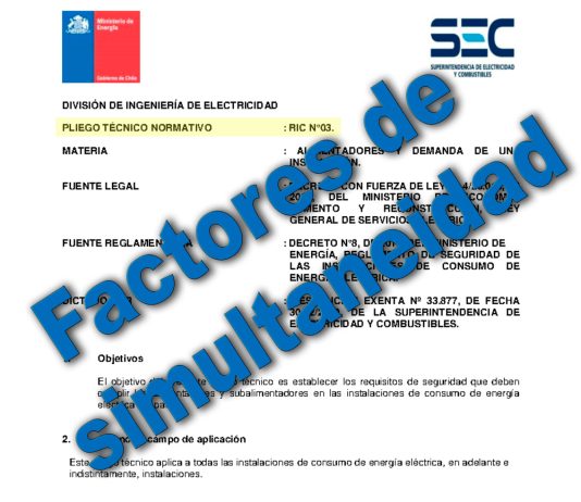 Factores de simultaneidad según RIC N.º 3