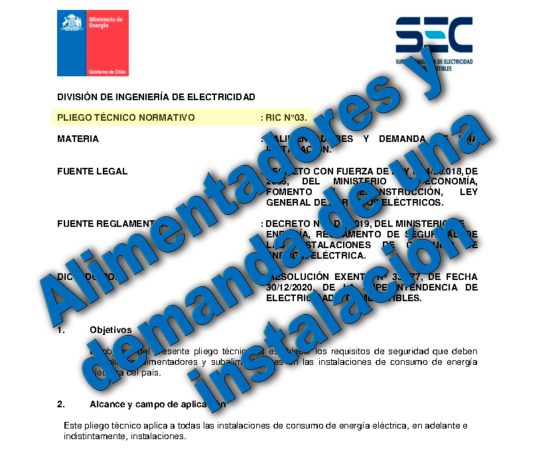 RIC N.º 3 -Pliego Técnico Normativo: Alimentadores y demanda de una instalación
